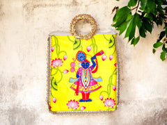 Shri Square Bag with Golden Handle - Yellow - Image 1