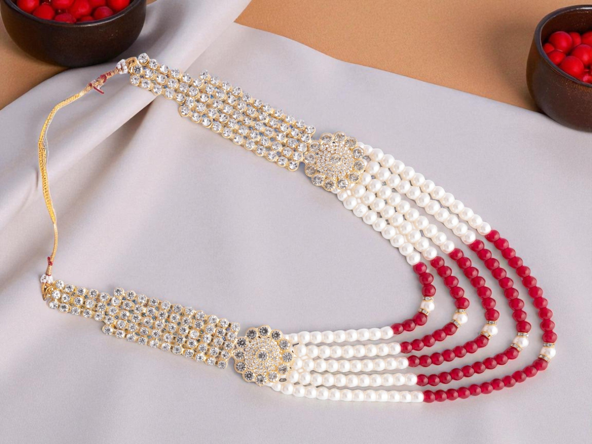 Stylish Pearl & Red Bead Groom’s Mala