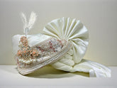 Hand-Tied Timeless peach pastel Groom Pagdi with Embroidered Safa and Pearl Kalgi