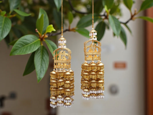 Traditional Golden Multi-Layer Bridal Kaleera with Wedding Motif