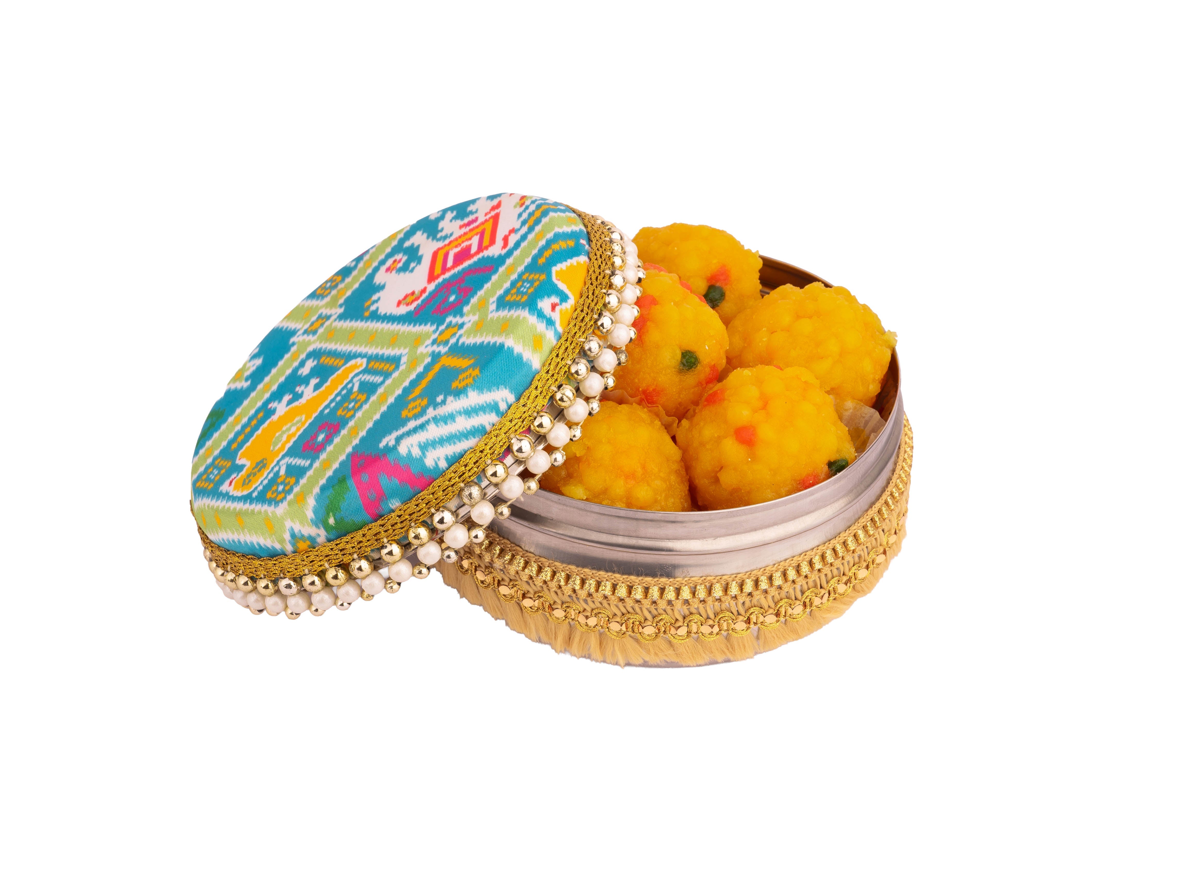 Traditional Ikat Ladoo box - Blue