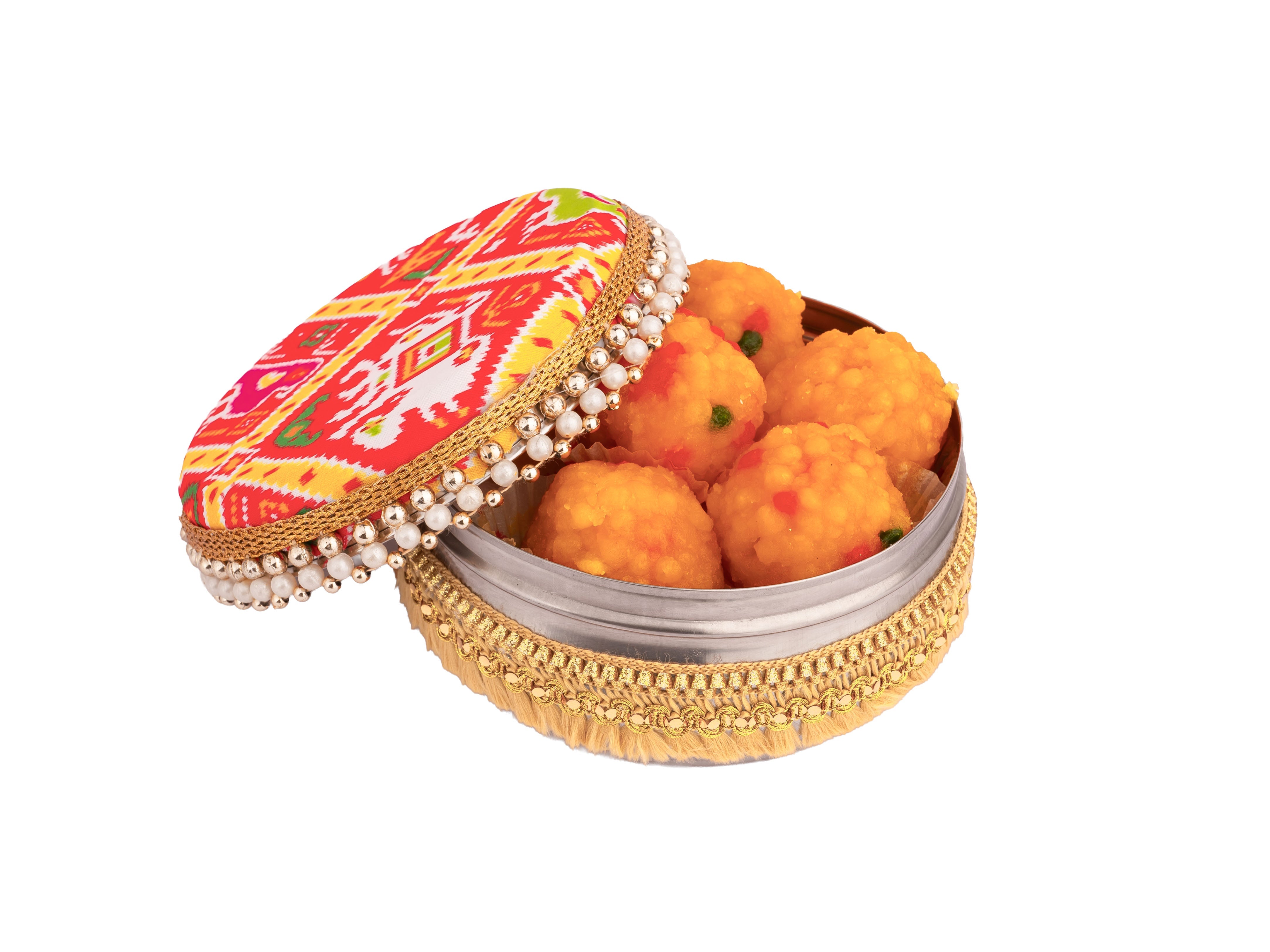 Traditional Ikat Ladoo box - Orange