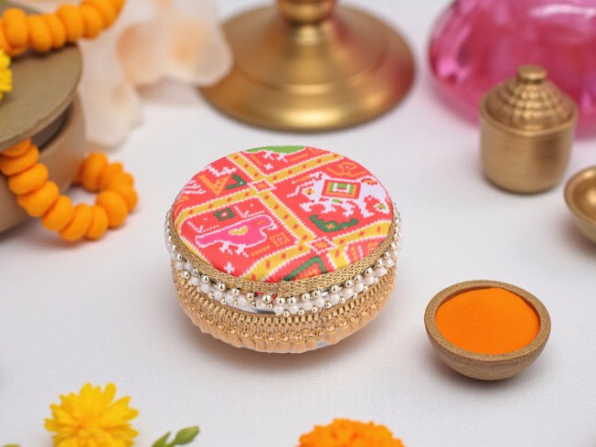 Traditional Ikat Ladoo box - Orange
