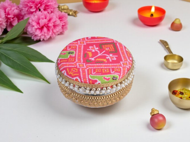 Traditional Ikat Ladoo box - Pink