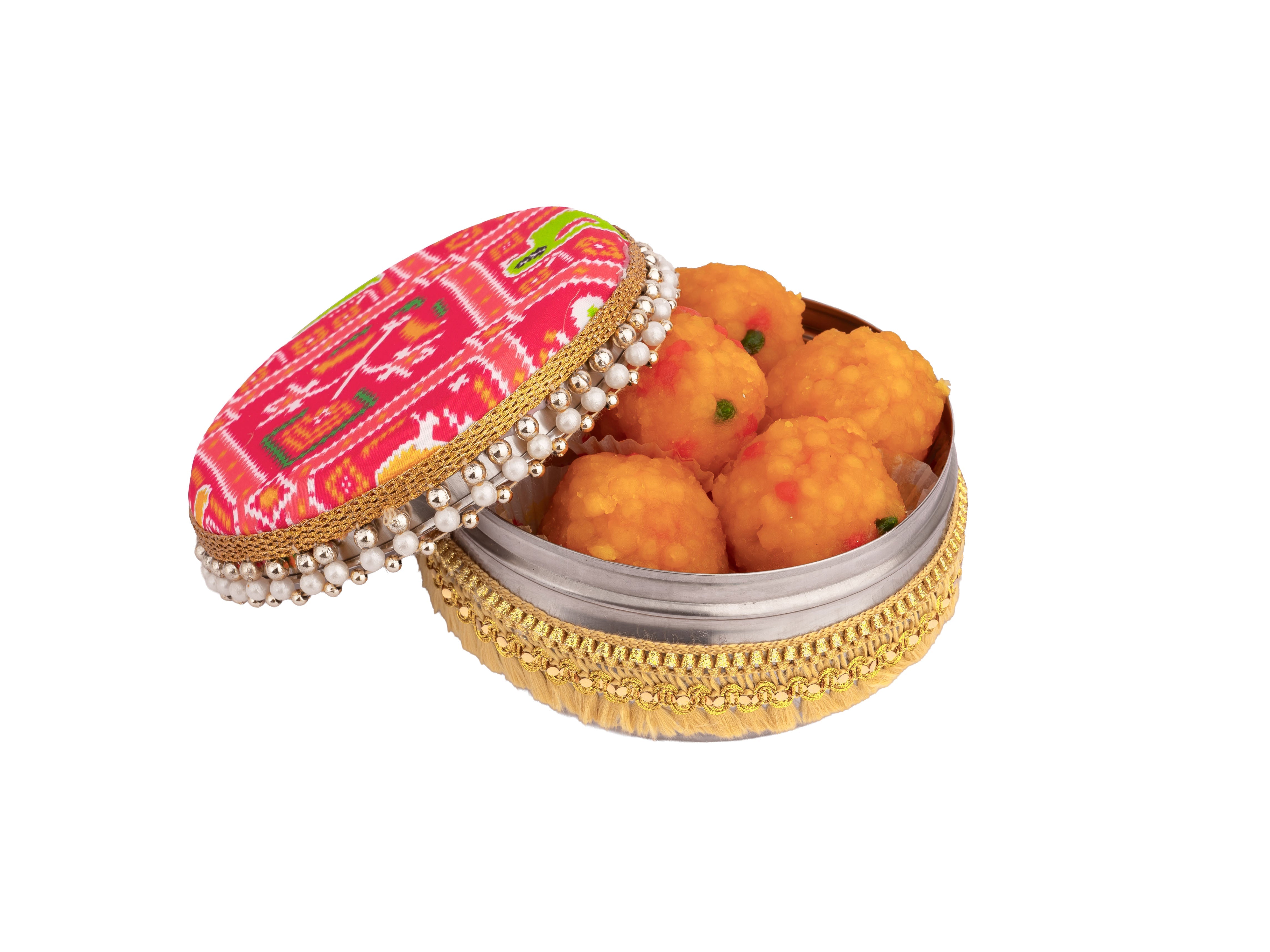 Traditional Ikat Ladoo box - Pink
