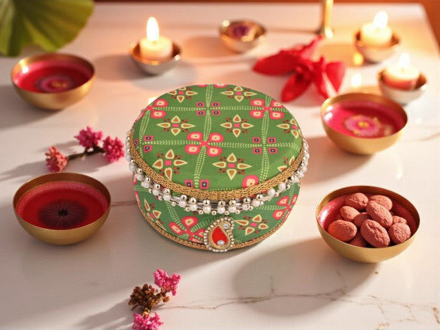 Traditional Rajasthani Ladoo box - Green