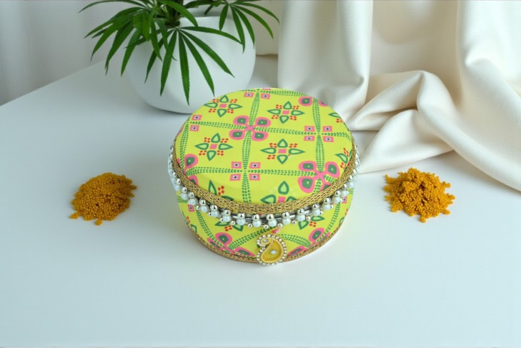 Traditional Rajasthani Ladoo box - Yellow