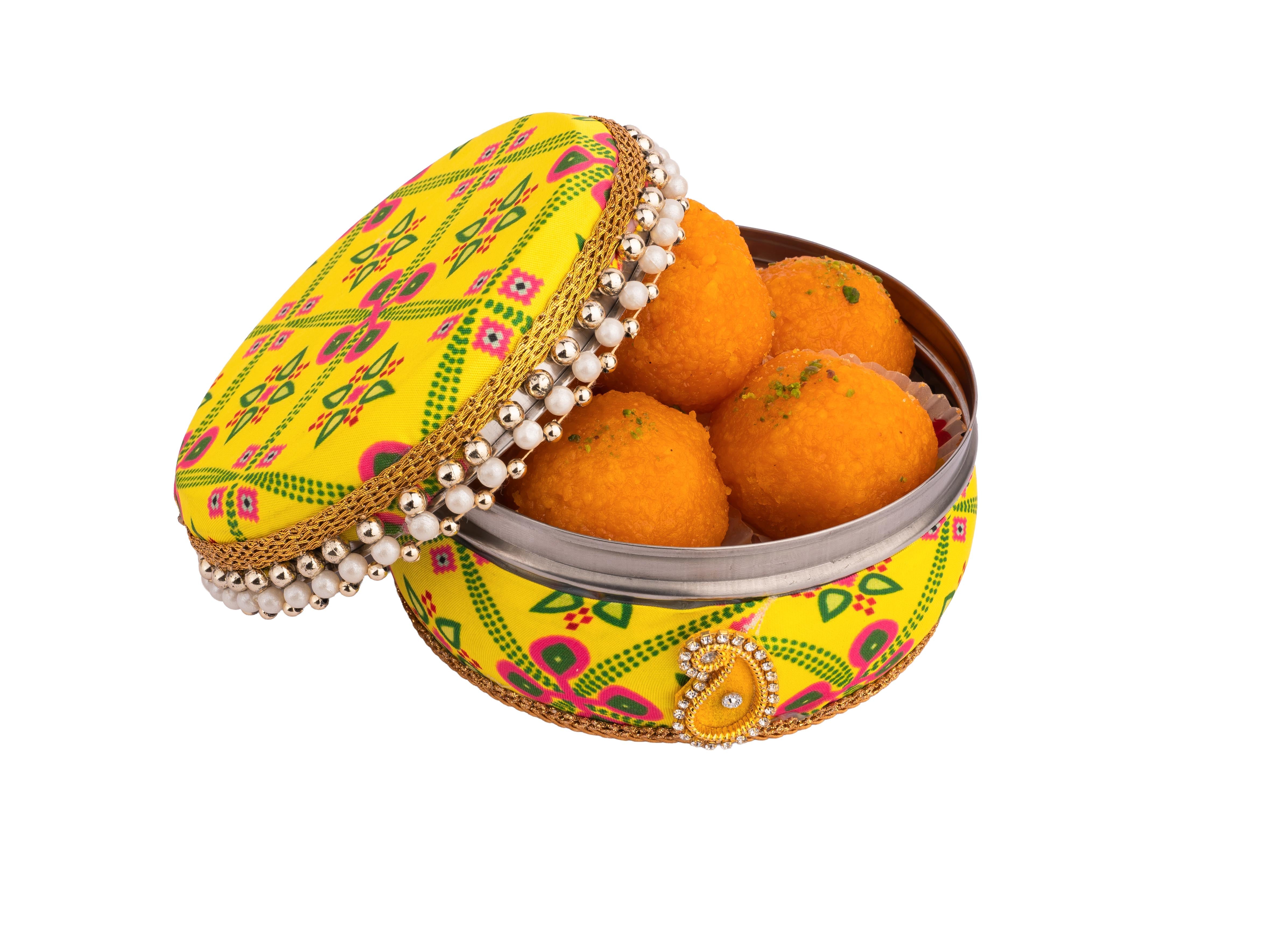 Traditional Rajasthani Ladoo box - Yellow