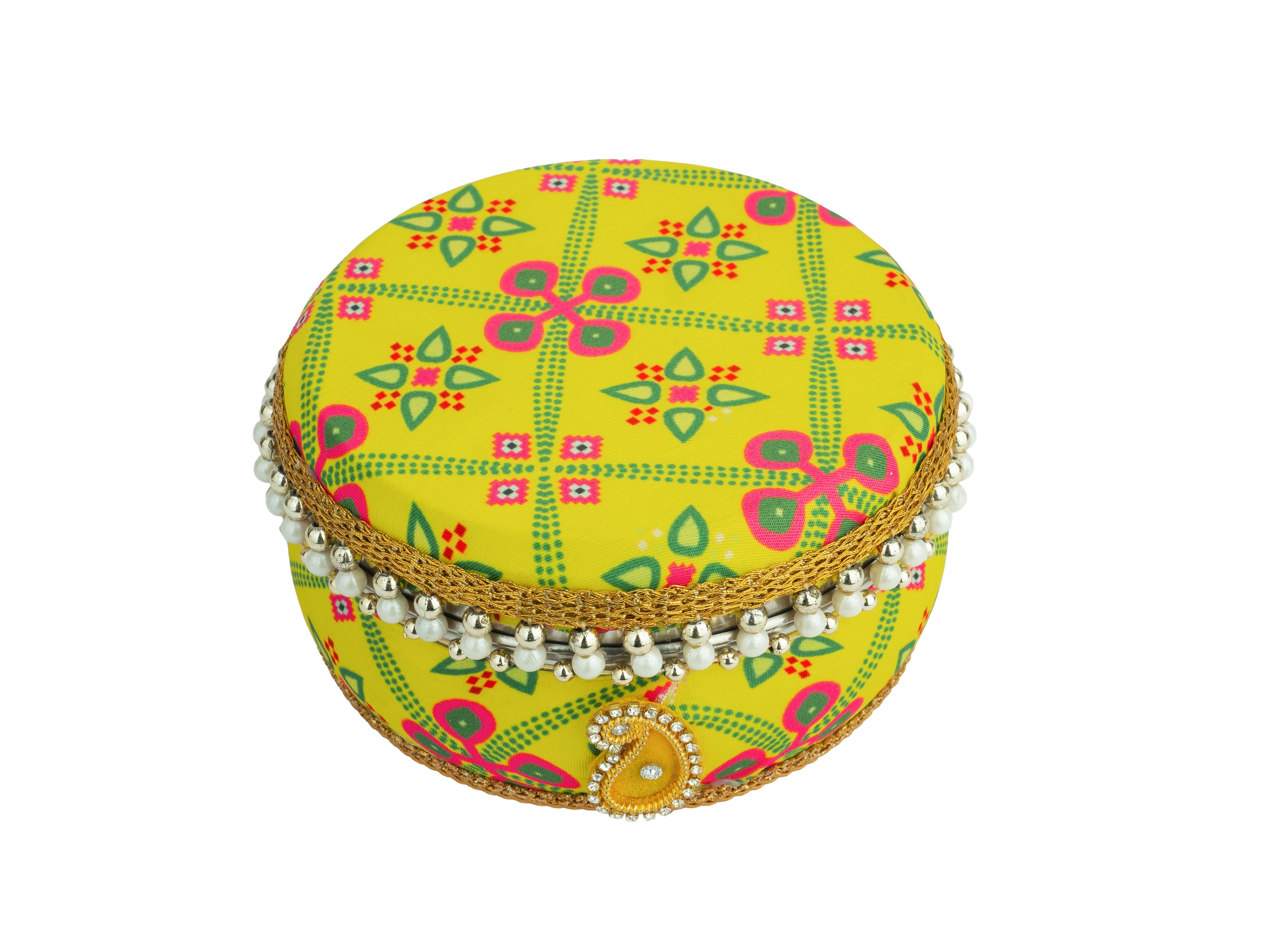 Traditional Rajasthani Ladoo box - Yellow