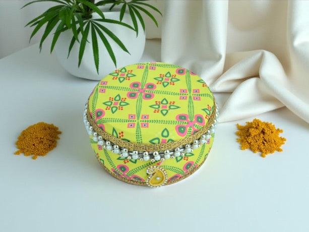 Traditional Rajasthani Ladoo box - Yellow