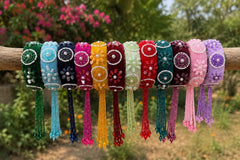Jashn Bazaar Handcrafted Velvet Bhabhi Rakhi Lumba with Bead Tassels +Gift box + Message card – Premium Designer with Rakhi (Multiple Colour Options)