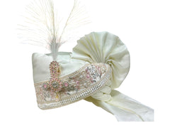 Hand-Tied Grand Groom Pagdi with Baby Pink Embroidery with Safa and Pearl Kalgi