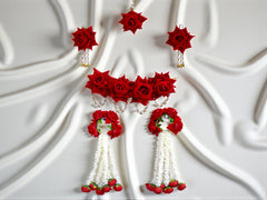 White-Red Rose Floral Jewellery Set