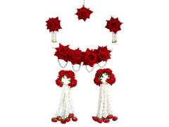 White-Red Rose Floral Jewellery Set