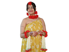 White-Red Rose Floral Jewellery Set