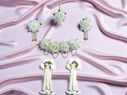 White Rose Floral Jewellery Set