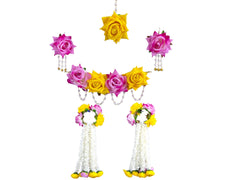 Pink-Yellow Rose Floral Jewellery Set
