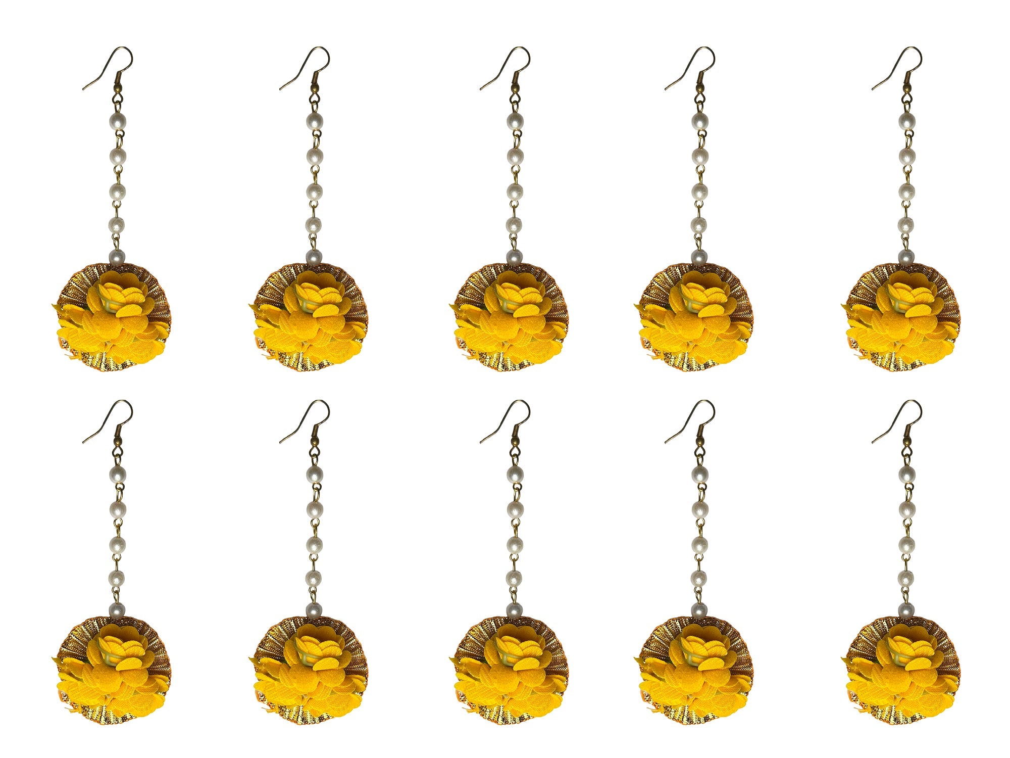 Yellow Floral Maangtika with Pearls