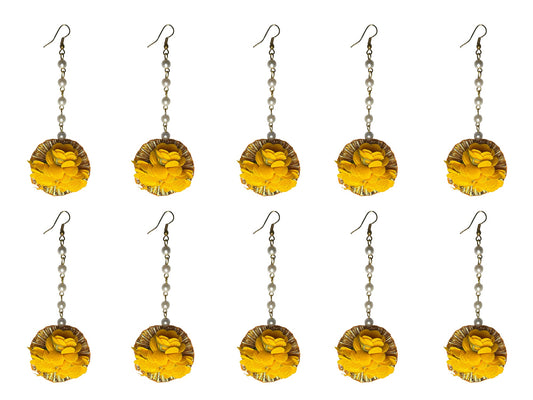 Yellow Floral Maangtika with Pearls