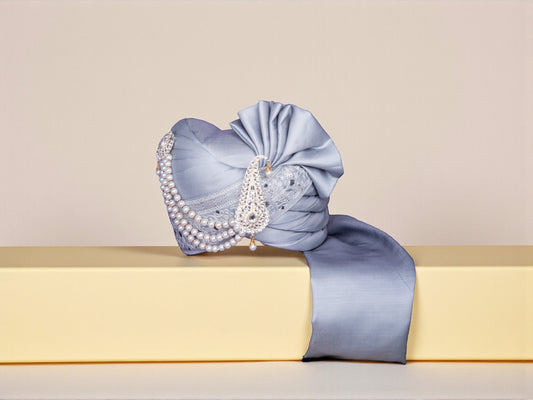 Classic Aqua Groom Pagdi with Embroidered Safa and Pearl Kalgi