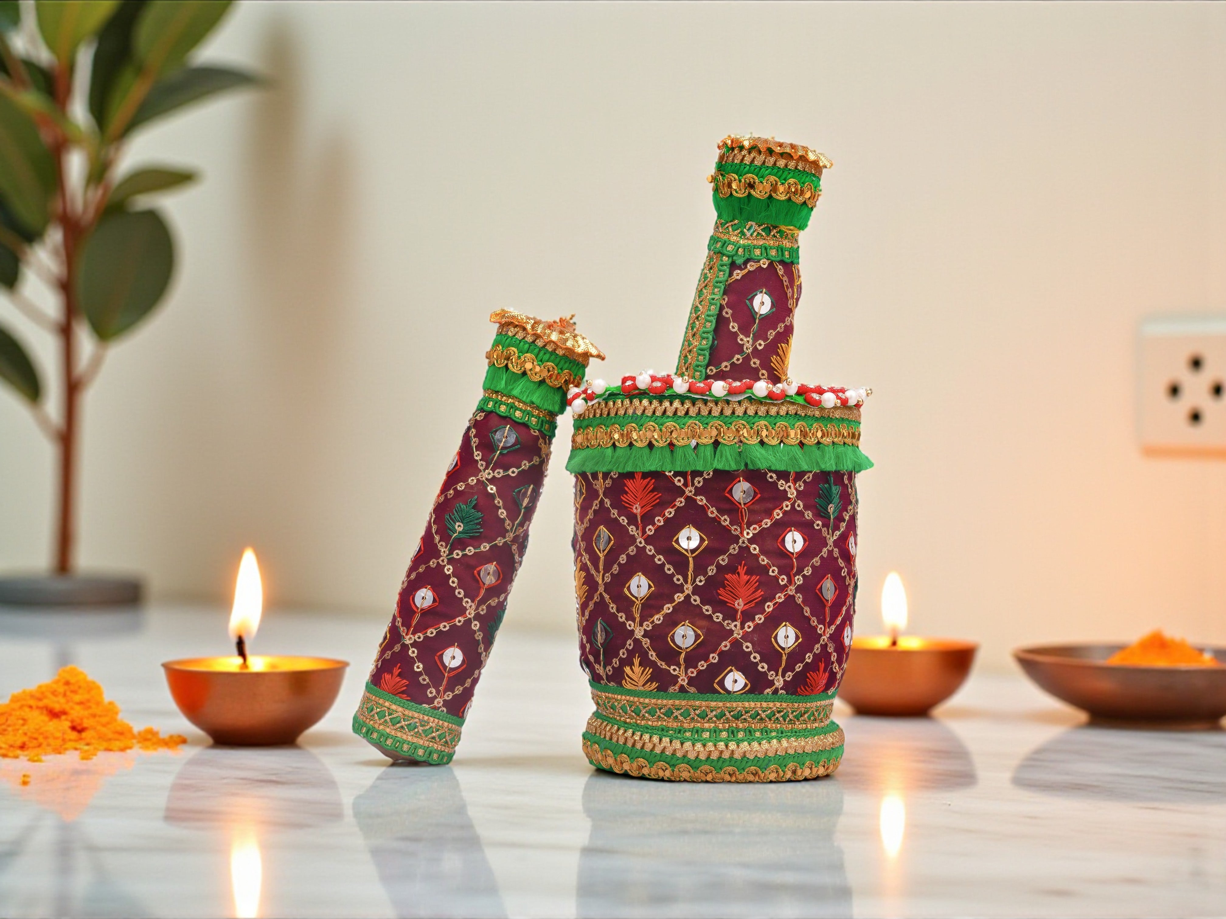 Zardozi Embroidered Okhal Musal - Maroon