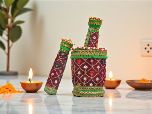 Zardozi Embroidered Okhal Musal - Maroon