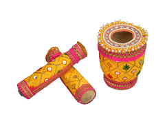 Zardozi Embroidered Okhal Musal - Yellow