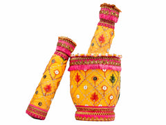 Zardozi Embroidered Okhal Musal - Yellow