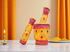 Zardozi Embroidered Okhal Musal - Yellow