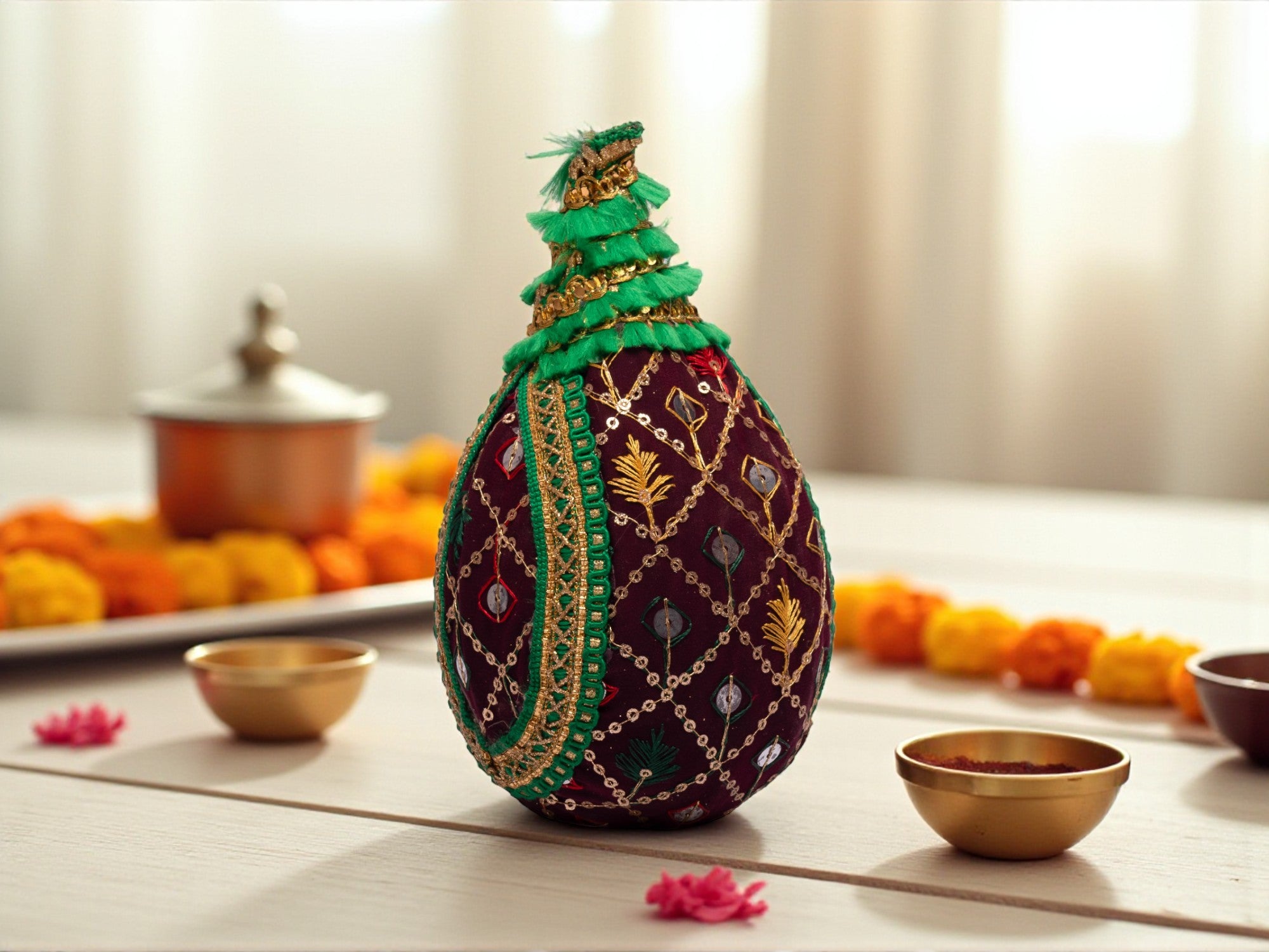 Zardozi handcrafted nariyal - Maroon