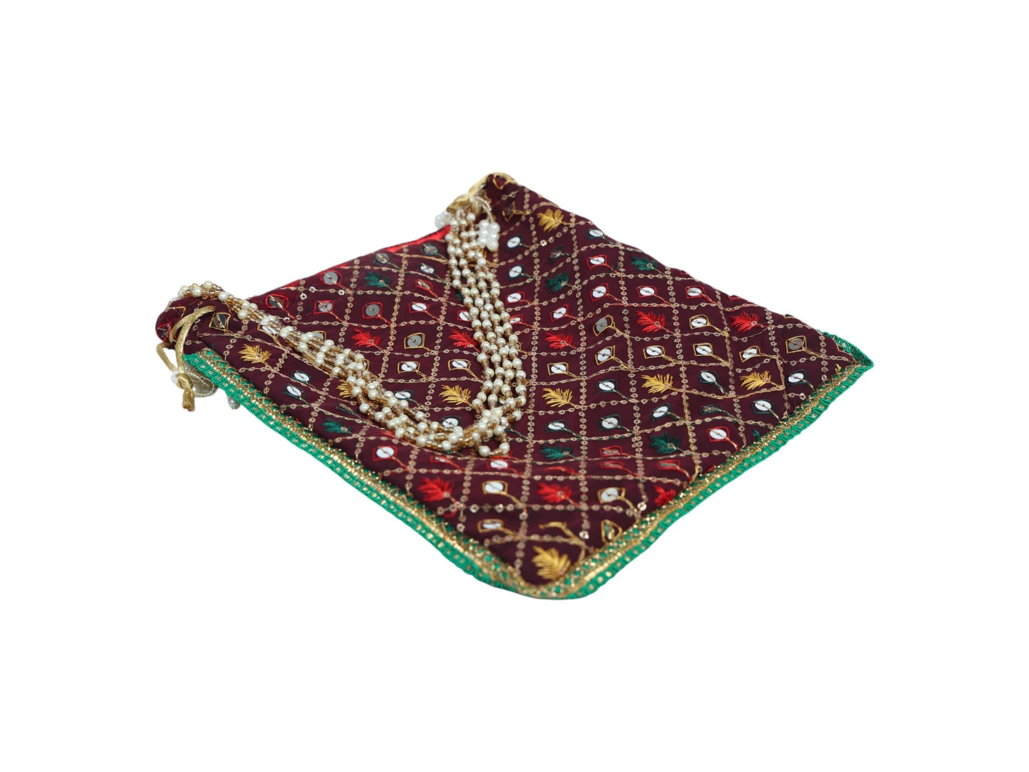 Zardozi Handcrafted Potli - Maroon - Image 3