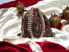 Zardozi Handcrafted Potli - Maroon - Image 1