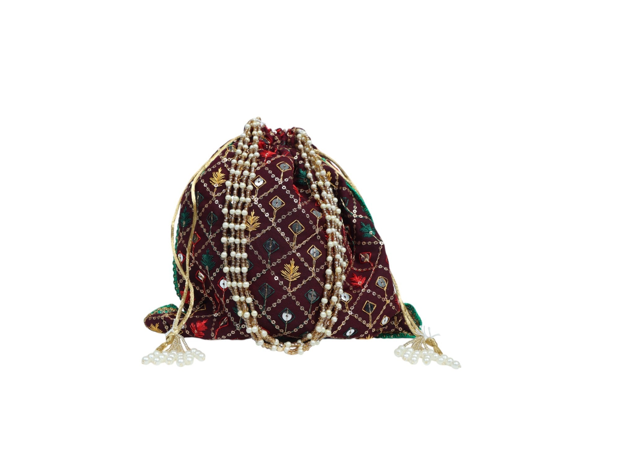 Zardozi Handcrafted Potli - Maroon - Image 2