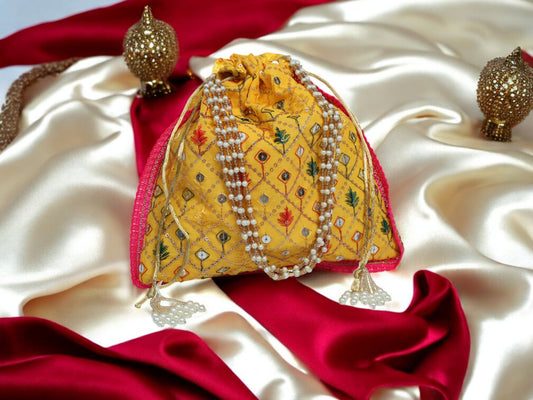 Zardozi Handcrafted Potli - Yellow - Image 1