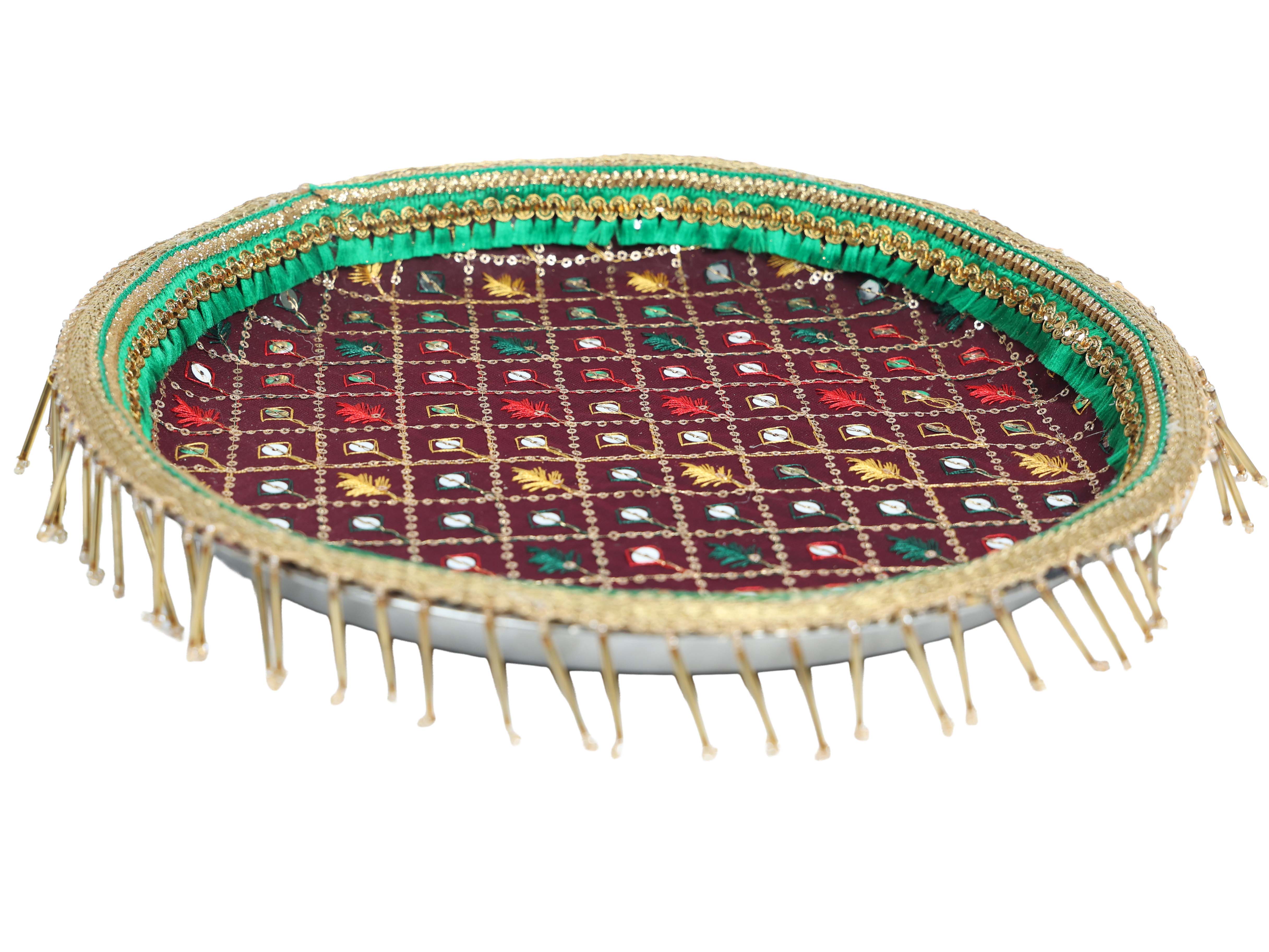 Zardozi Handcrafted Thaal - Maroon