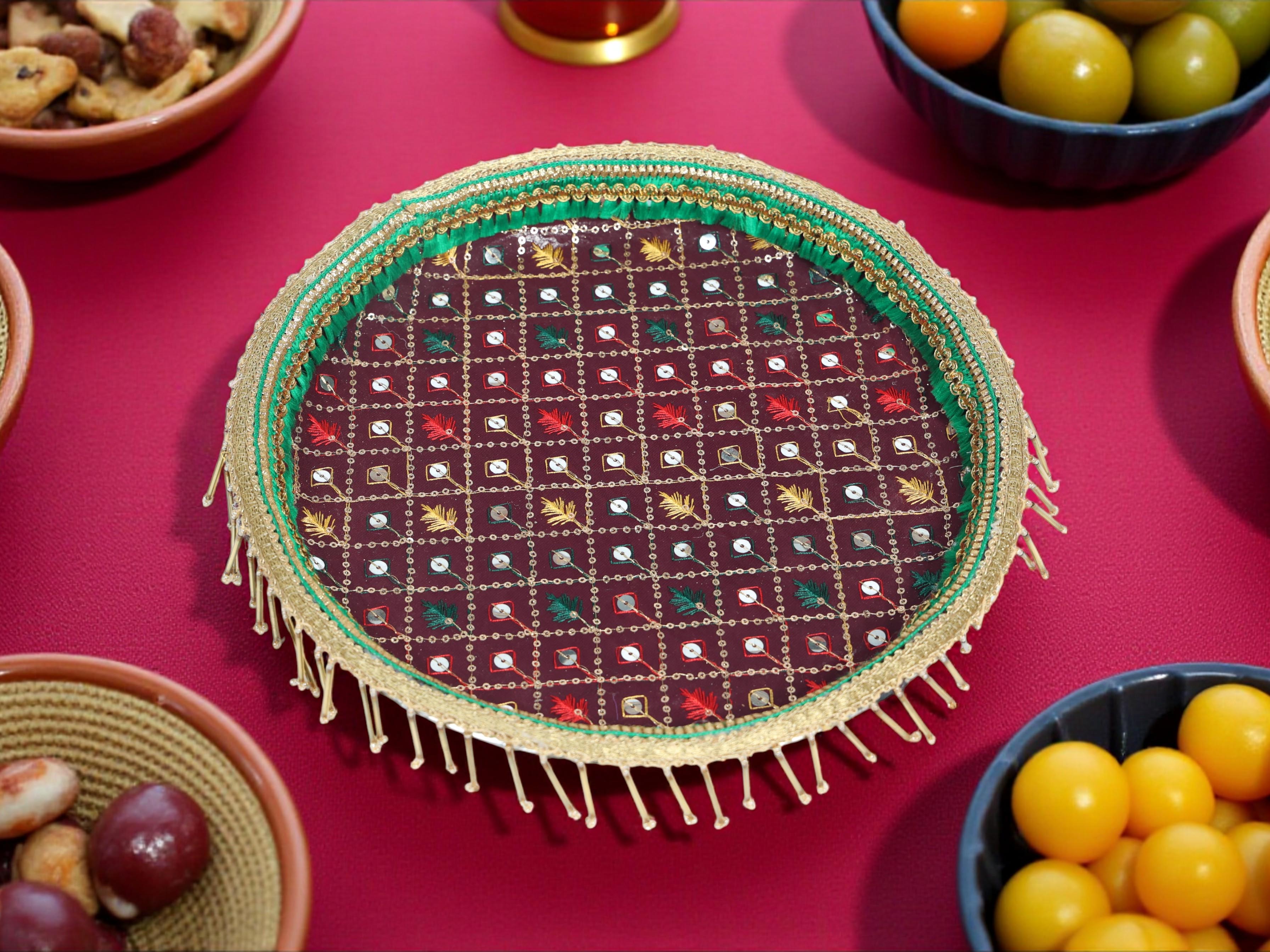 Zardozi Handcrafted Thaal - Maroon