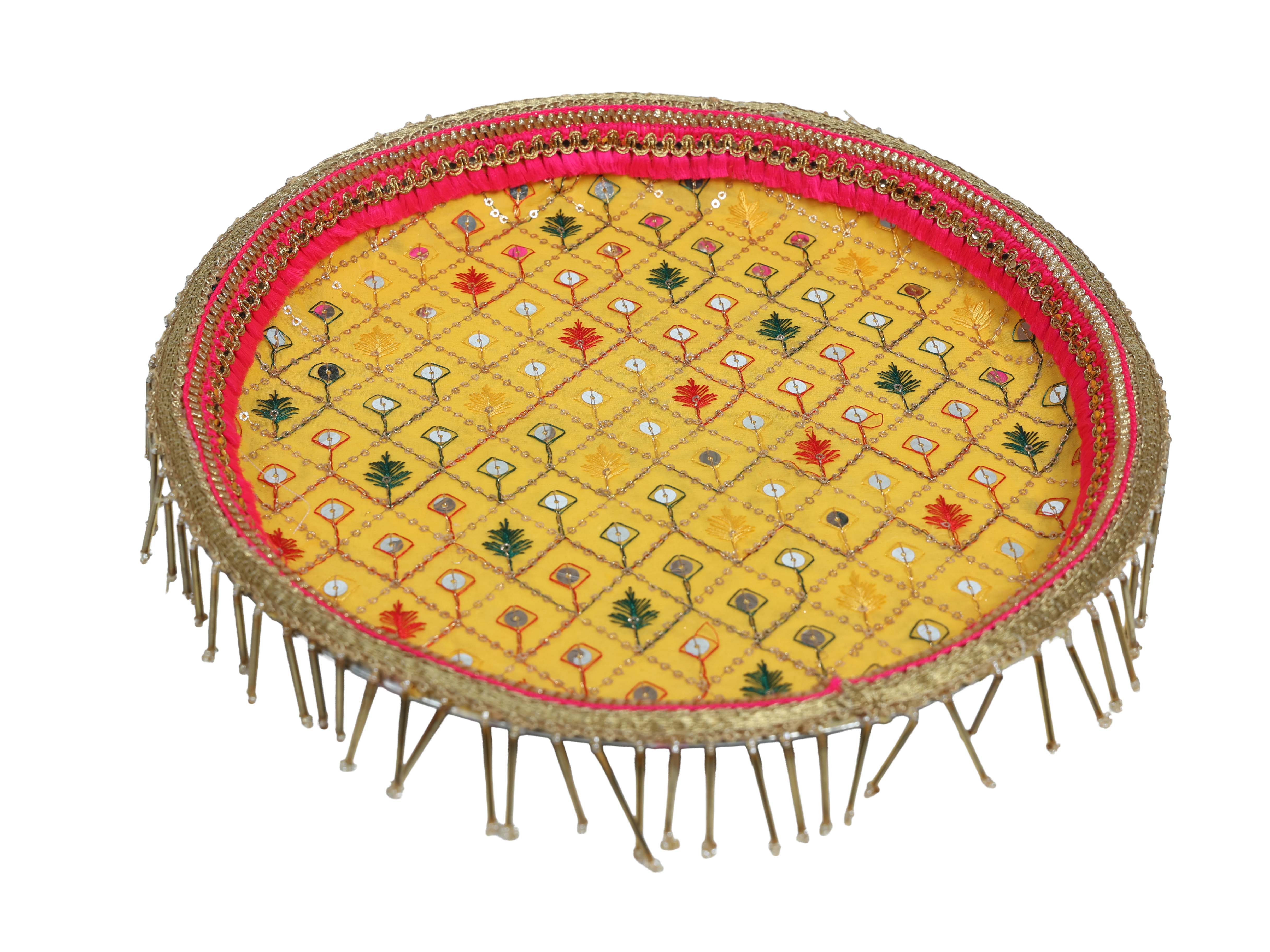 Zardozi Handcrafted Thaal - yellow