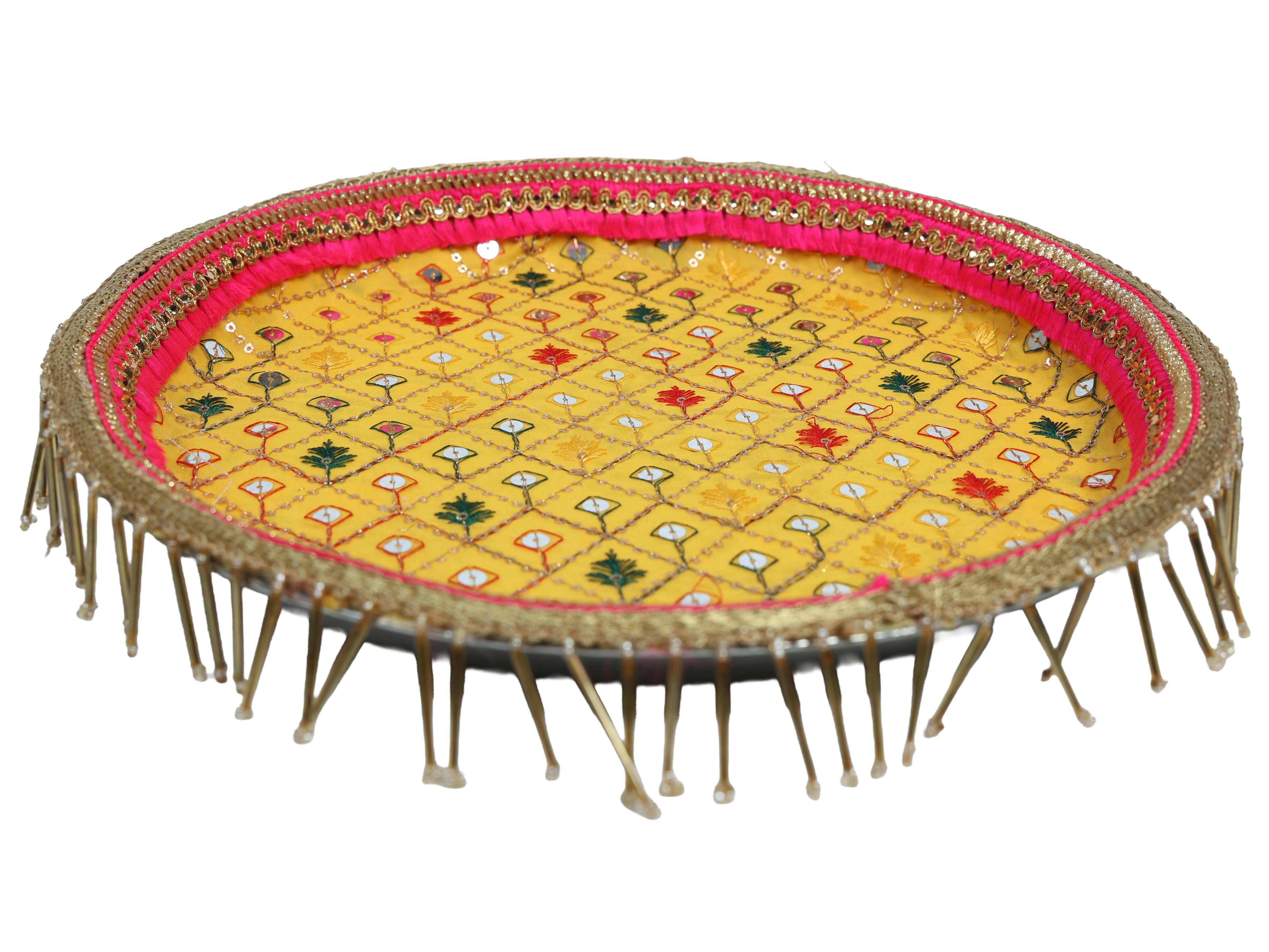 Zardozi Handcrafted Thaal - yellow