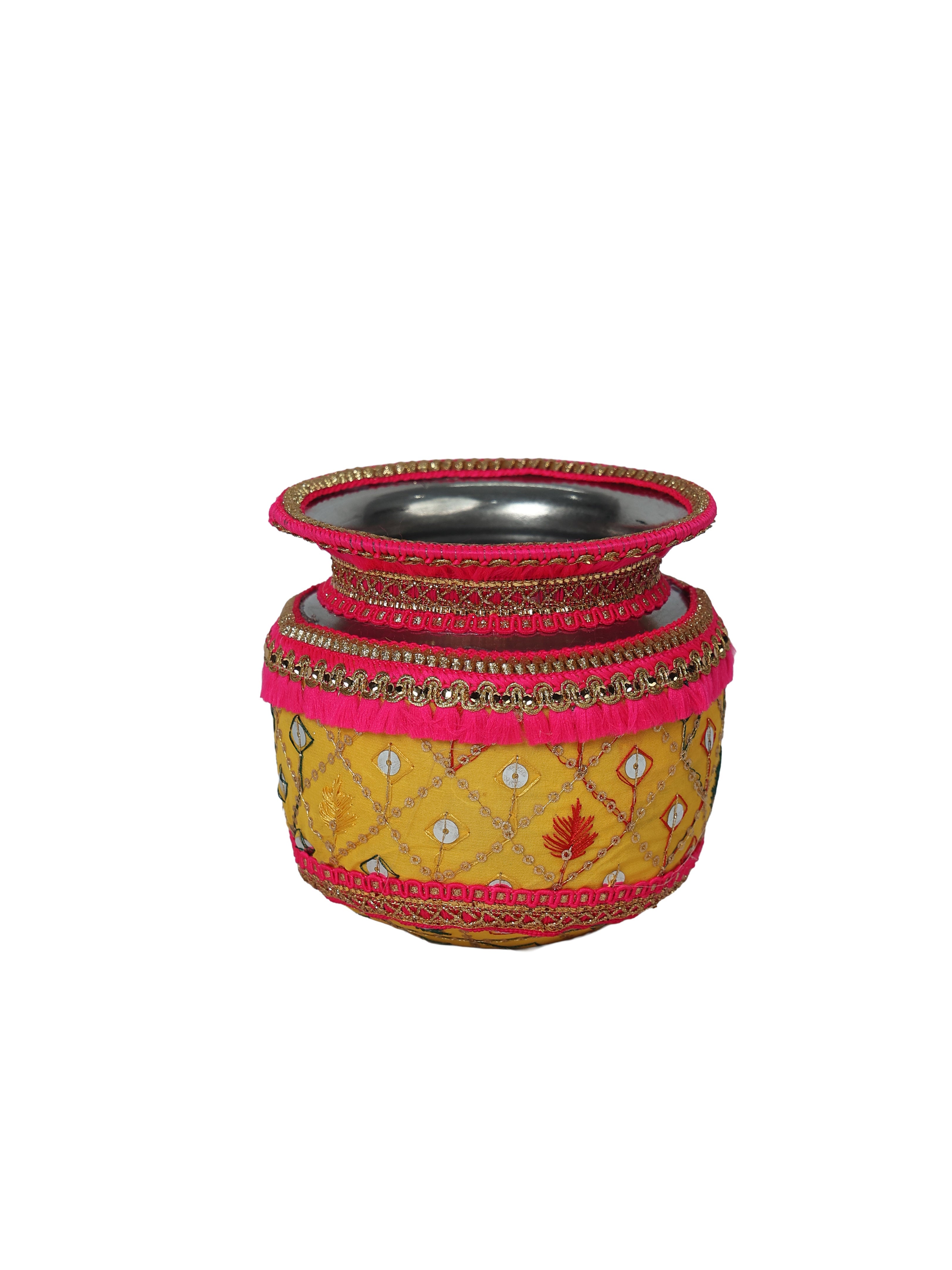 Zardozi Handcrafted Decorated Lota - Yellow