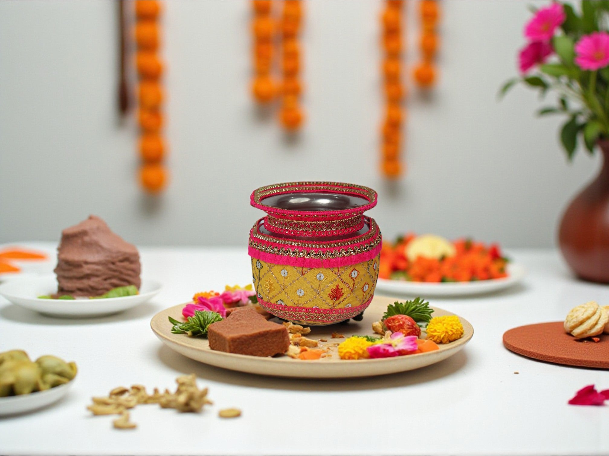 Zardozi Handcrafted Decorated Lota - Yellow