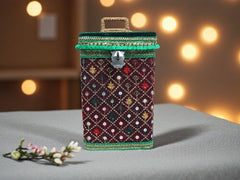 Zardozi Steel Square container - Maroon