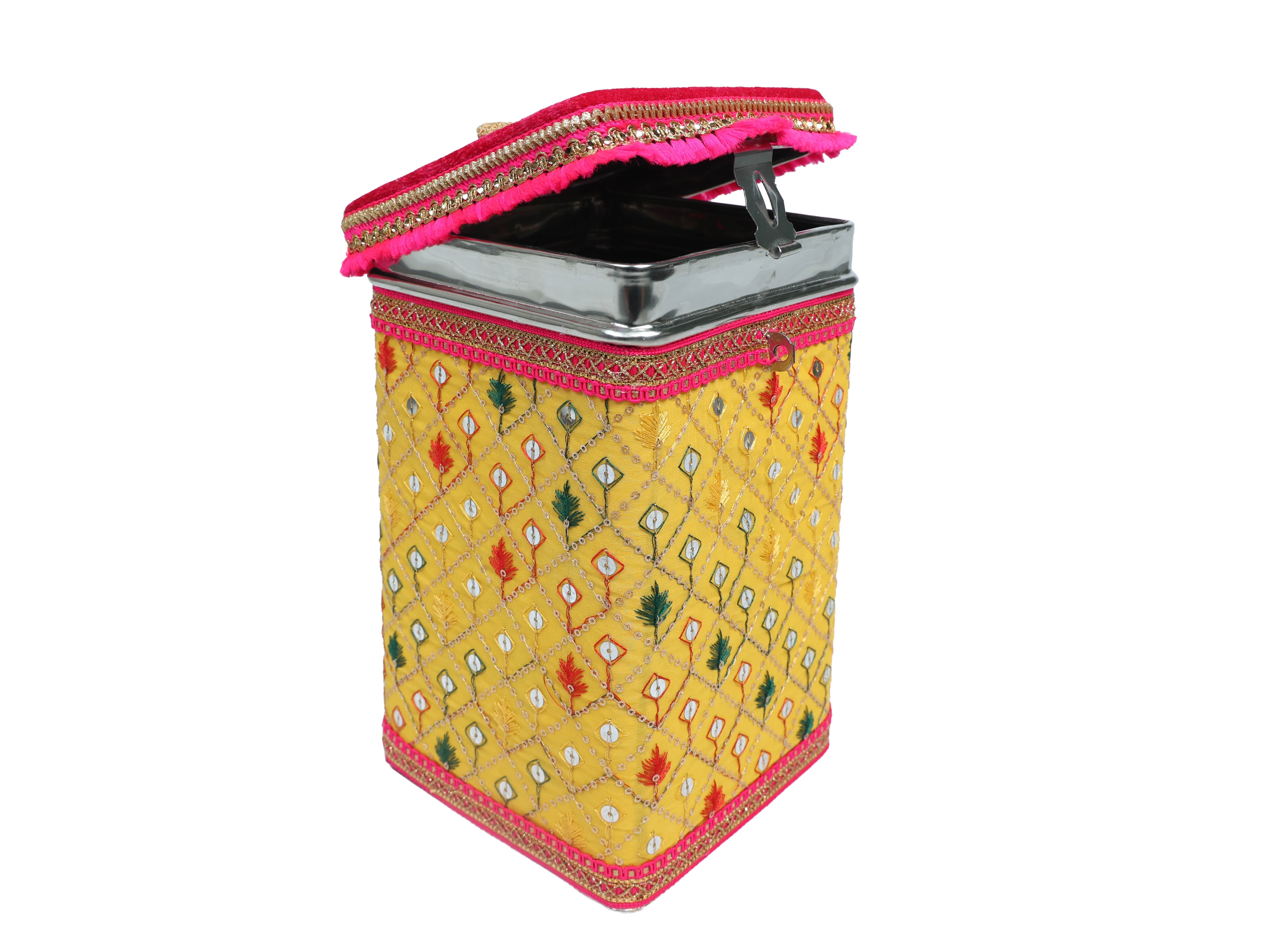 Zardozi Steel Square container - yellow