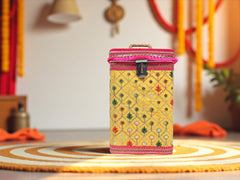 Zardozi Steel Square container - yellow