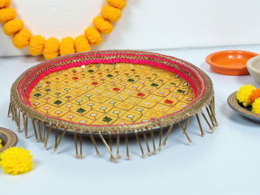 Zardozi Handcrafted Thaal - Yellow