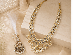 Rajsi Kundan Groom Necklace and Kalangi Set - White