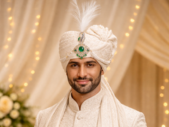 Elegant Off-White Groom Pagdi with Safa and Kalgi