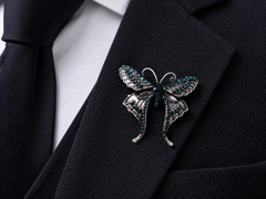 Midnight Sapphire Butterfly Men's Lapel Brooch
