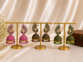 Peacock Elegance Jhumka Trio Combo - Pink,Green and Maroon