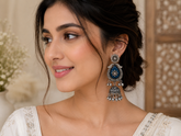 Ethereal indigo Floral Statement Jhumkas with Gift Box and message card