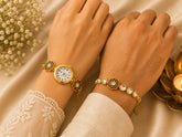Royal Red Meenakari Bhai Bhabhi Rakhi Set with Floral Watch + Roli chawal+chocolates +message card